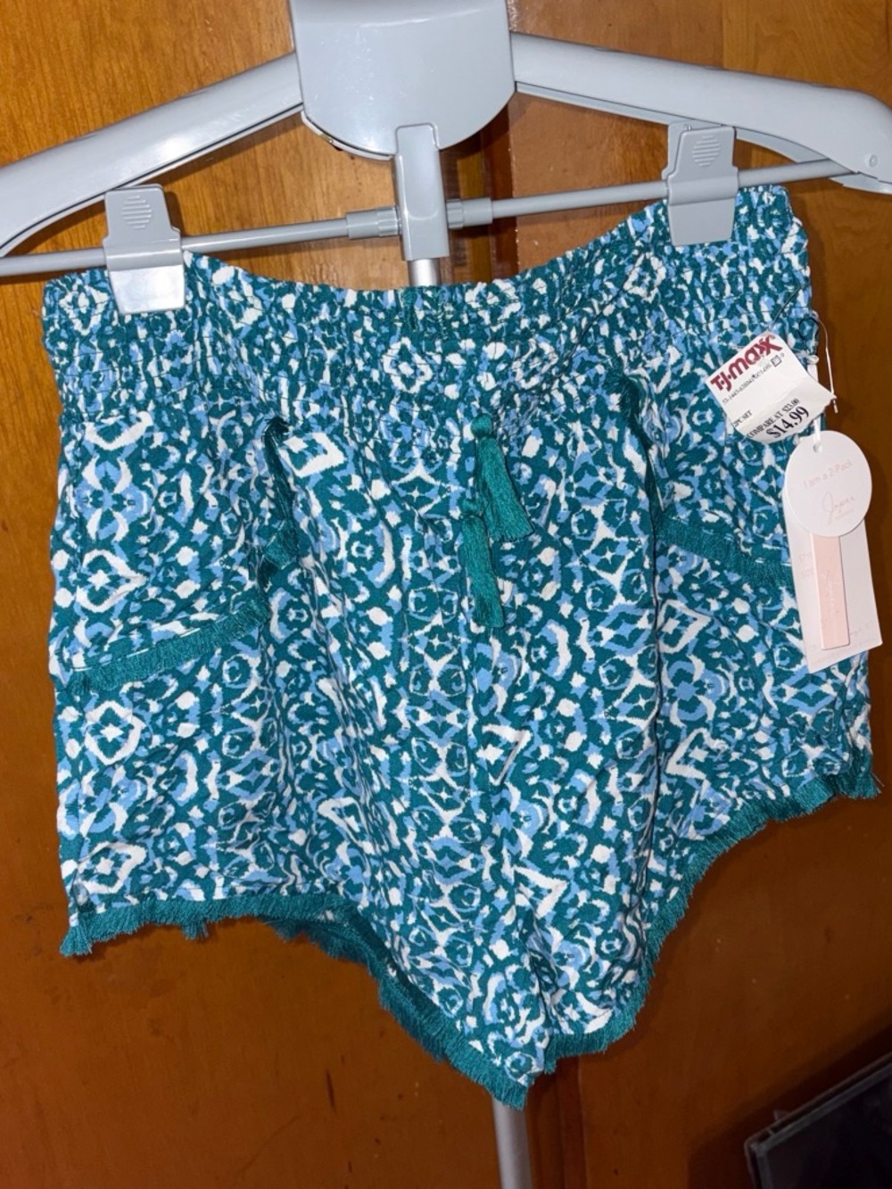 Teal Patterned Women's Drawstring Shorts